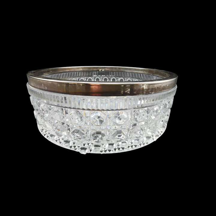 William Adams Cut Lead Crystal Silver Plated Rim Bowl 