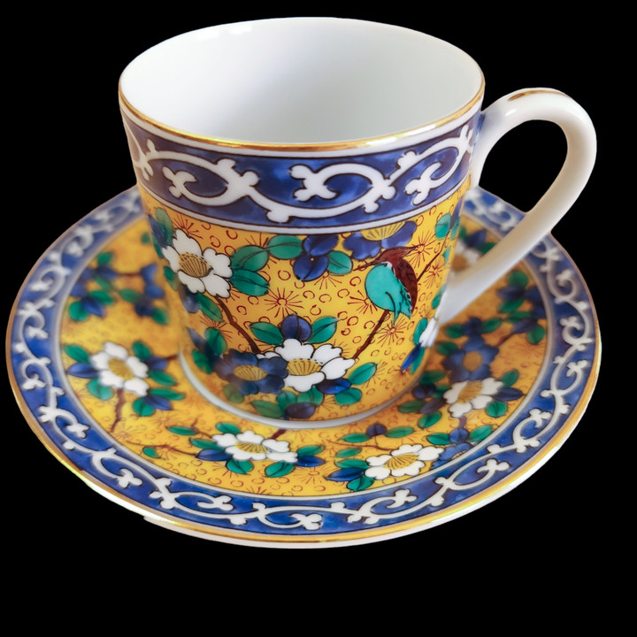 Takahashi Kutani Flat Demitasse Cup & Saucer Set 