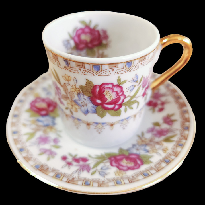 Occupied Japan Lil Darling French Peony Demitasse Cup & Saucer Set