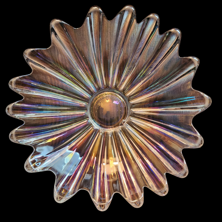 11" Federal Glass Celestial Iridescent Ribbed Design Round Bowl