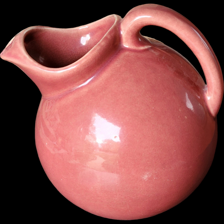 80 Oz USA Pottery Harlequin Rose Pink Ball Jug with Ice Lip Homer Laughlin