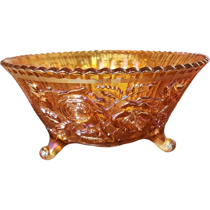 Imperial Glass-Ohio Lustre Rose Marigold Carnival Rubigold Large 3 Footed Fruit Bowl