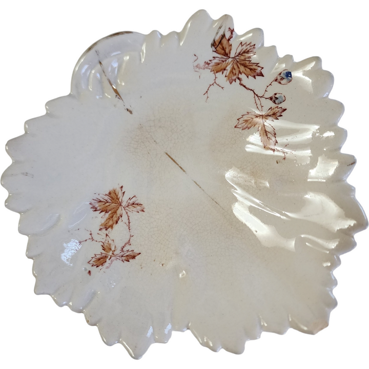 Goodwin Bros Pearl White Ironstone Floral Leaf Shaped Dish