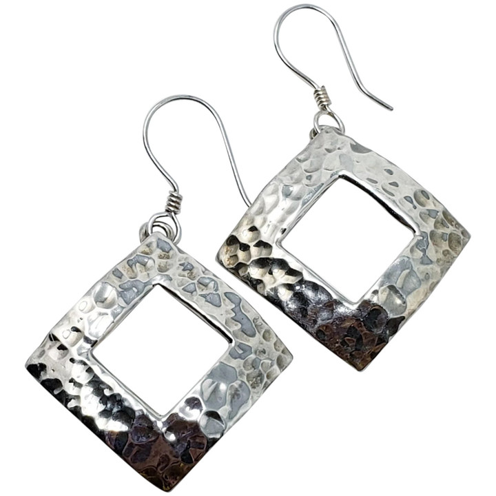 Sterling Silver Square Motif Dangle Earrings - Mexico