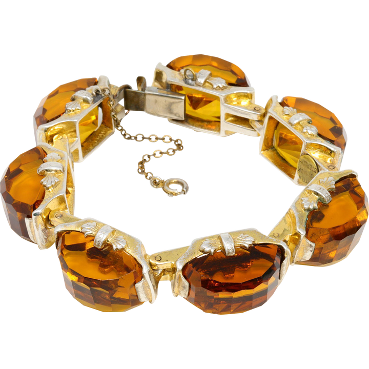 Vintage Fred A Block Honey Topaz Heavy Sterling Silver Bracelet in Gold
