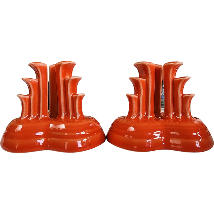 Homer Laughlin Limited Edition Fiesta Poppy Red Pyramid Candle Holder Candlestick Set 545/600