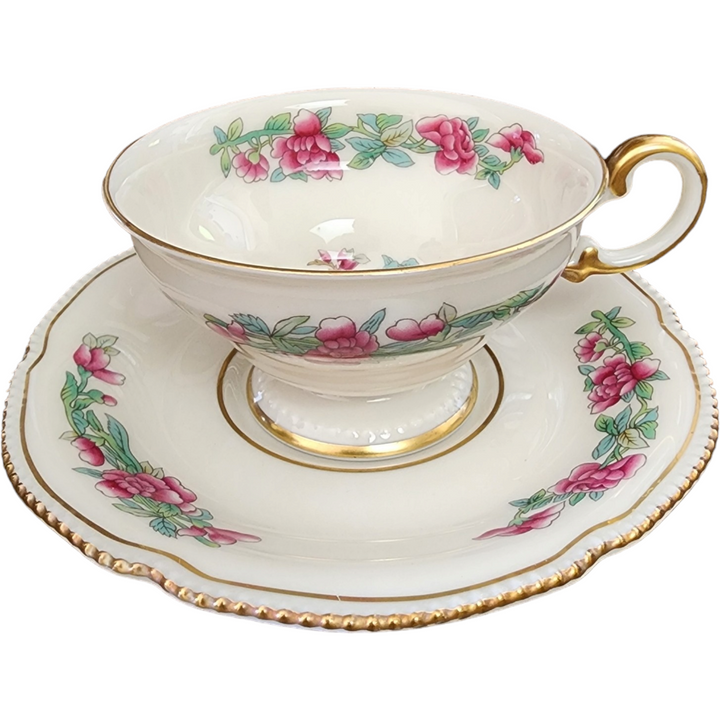 Castleton Tree of India Scalloped USA Footed Demitasse Cup & Saucer Set