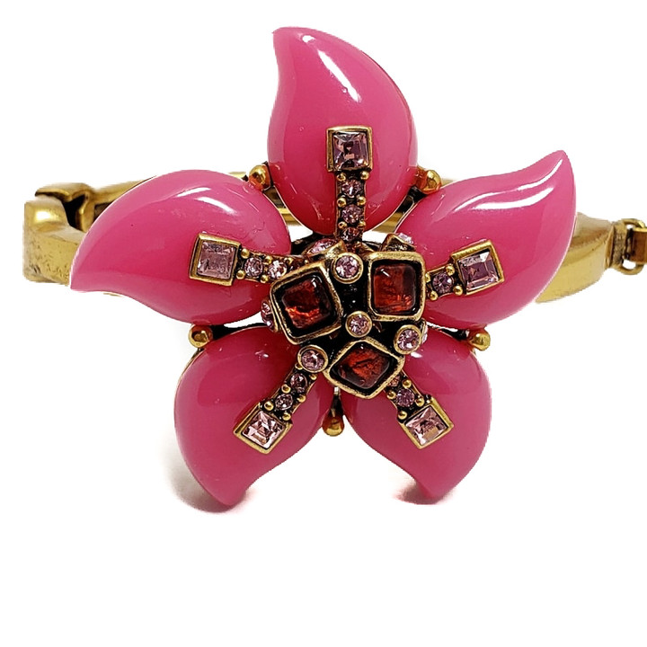 Oscar de la Renta Bright Pink Resin Flower Statement Bracelet