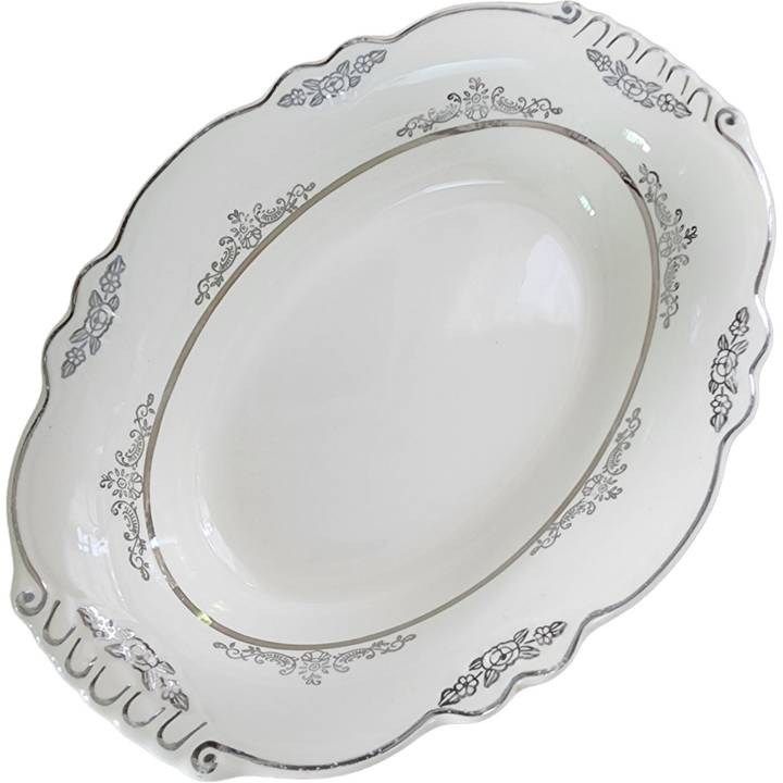 Homer Laughlin Virginia Rose, Floral Rim, Platinum Trim Oval Vegetable Bowl