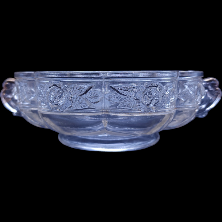 Jeannette Rose Band Scalloped Aztec Clear Handled Bowl