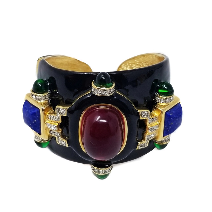 KJL Kenneth Jay Lane Ruby Cabochon Black Cuff Bracelet