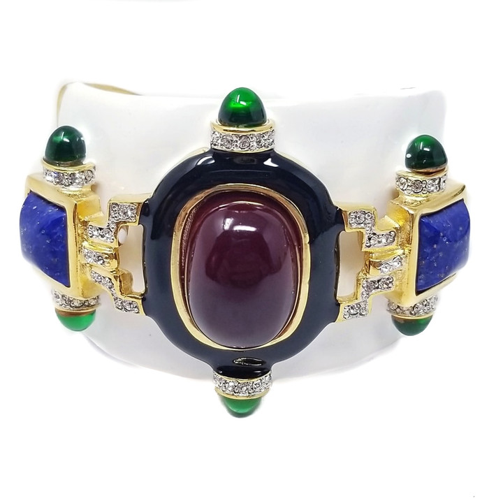 Kenneth Jay Lane Ruby Cabochon White Cuff Bracelet