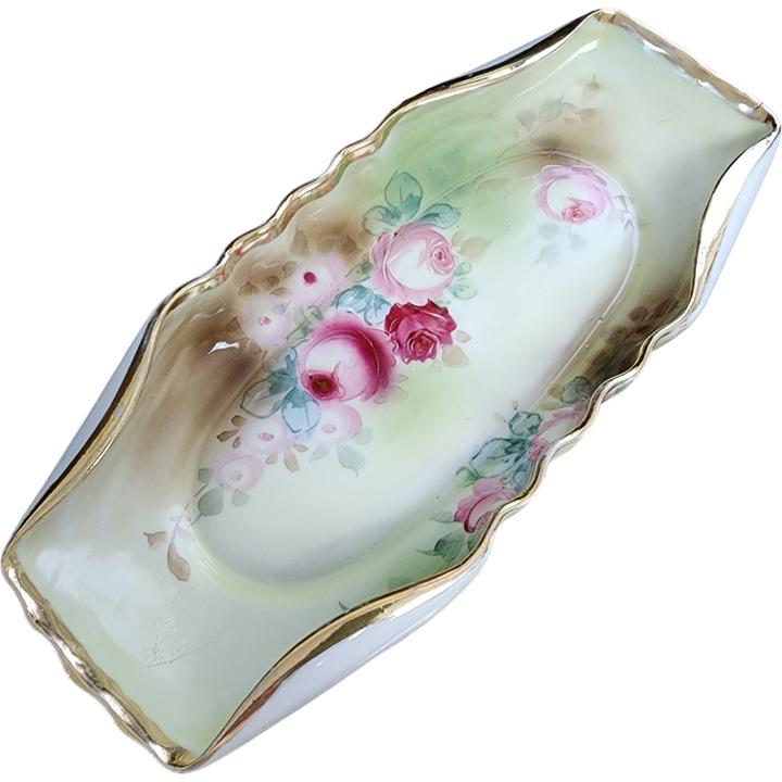 Dow Sie Cot Ure Hand Painted Various Roses Off Cente Porcelain Oval Serving Dish Bowl