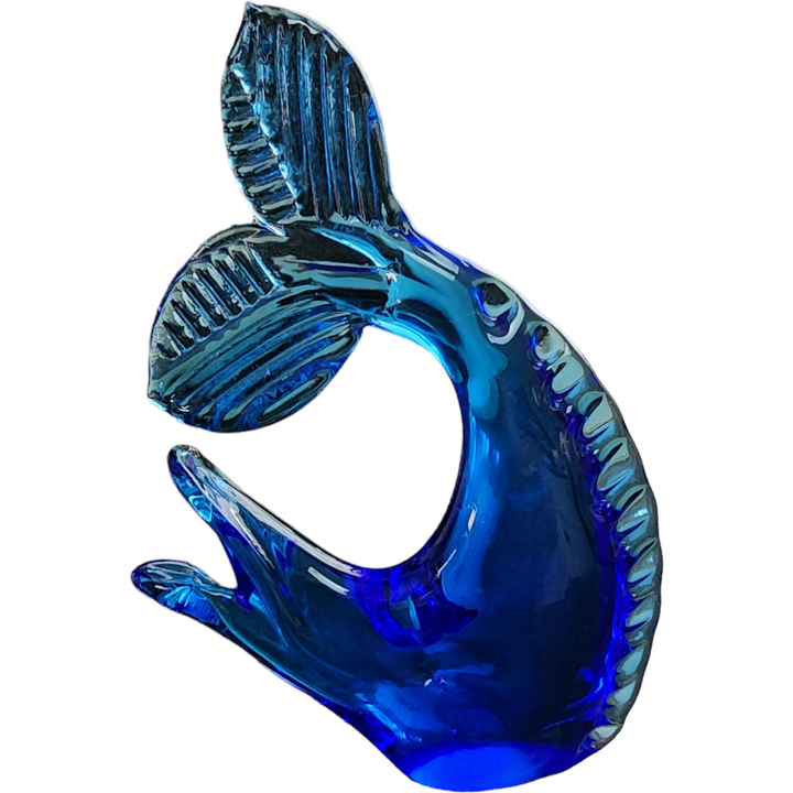 Pilgrim Glass Animals Cobalt Blue Dolphin/Fish Hand Blown Figurine Paperweight