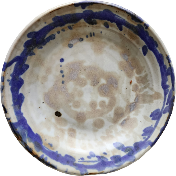 Primitive Harriet Spleth Bellows Pottery Blue and White Round Serving Platter Signed