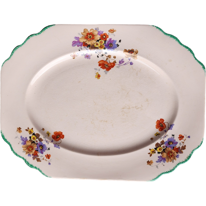 13" Limoges-American Springtime Peach-Blo Multifloral Green Trim Serving Platter