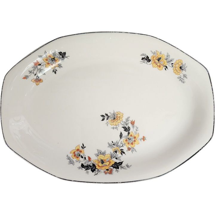 11"Homer Laughlin Yellowstone Yellow & Red Floral Black Trim Homer Laughlin Yellowstone Yellow & Red Floral Black Trim Oval Serving Platter