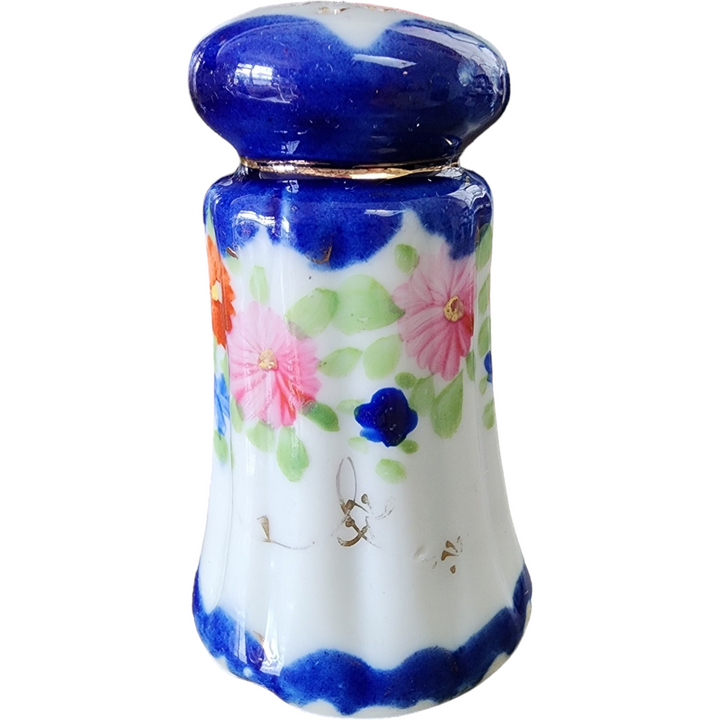 3" Flow Blue Hand Painted Floral Salt or Pepper Shakers Japan