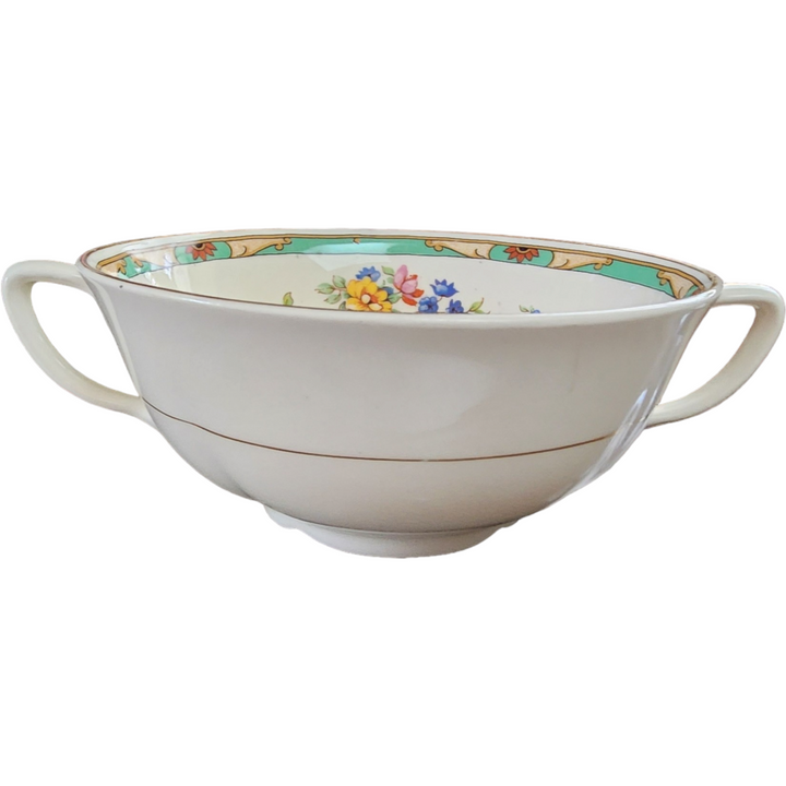  Johnson Brothers Enfield Pareek Multicolor Flowers Green Edge Flat Cream Soup Bowl