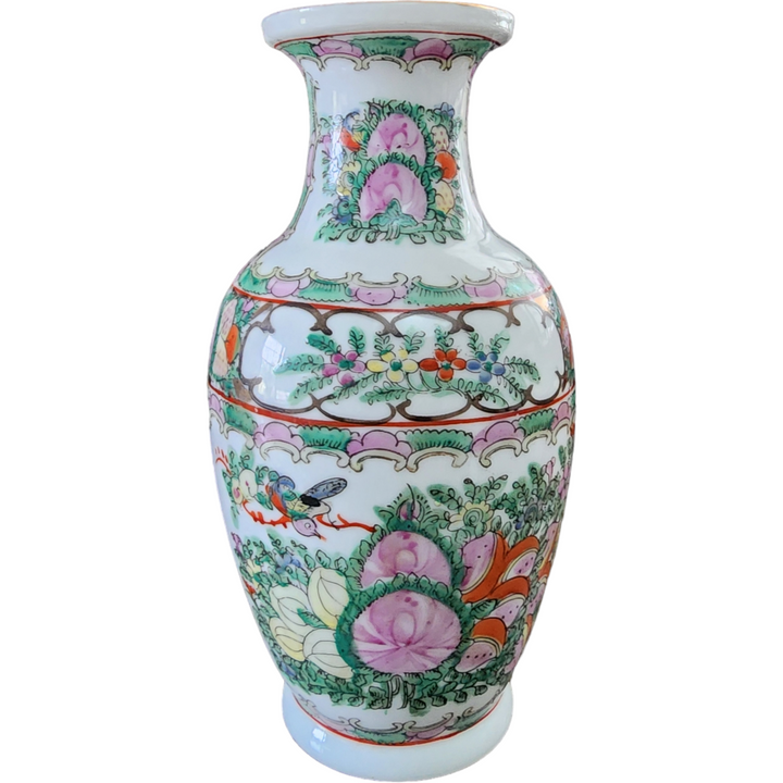 9" Chinese Export Porcelain Rose Medallion Vase, Huedong , Circa 1900