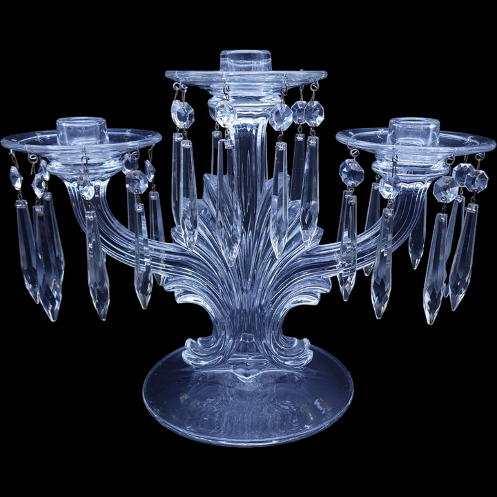 Fostoria Clear 3 Light Candlestick with Bobeches & 24 Prisms