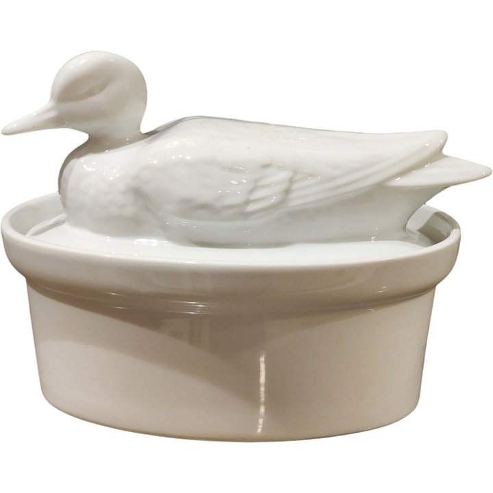 White Glaze Ceramic Casserole Duck Shaped Lid Kitchen Farm DecorTureen Japan