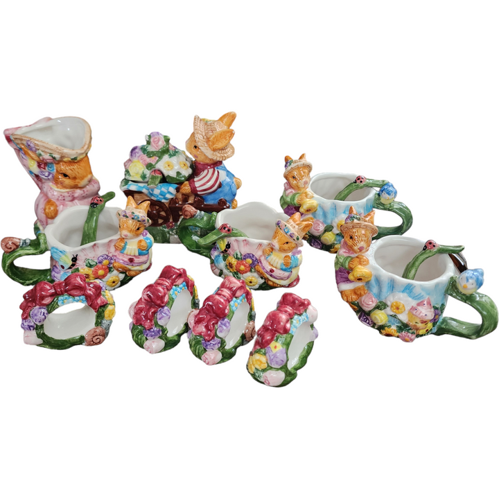 Mercuries Bunny Ceramic Garden Children's Easter Tea Set 15 piece