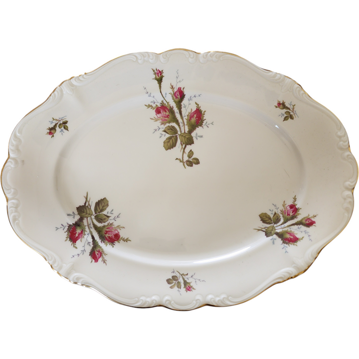 14" Rosenthal - Continental Pompadour Ivory Moss Rose Oval Serving Platter