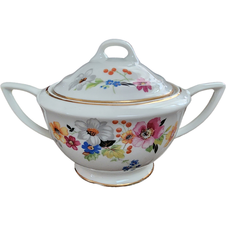 Princess Empcraft Florals Rim Gold Trim Porcelain Sugar Bowl & Lid