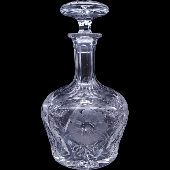 Kosta-Boda  Cut Floral Design Lead Crystal Glass Cordial Decanter & Stopper