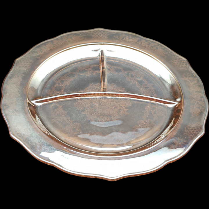 Federal Glass Normandie Iridescent Utility Ware Pressed Glass Grill Plate