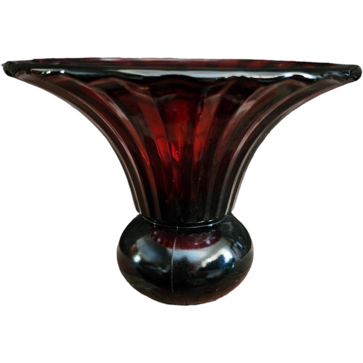 Ruby Red Glass Vase with a Ribbed Pattern
