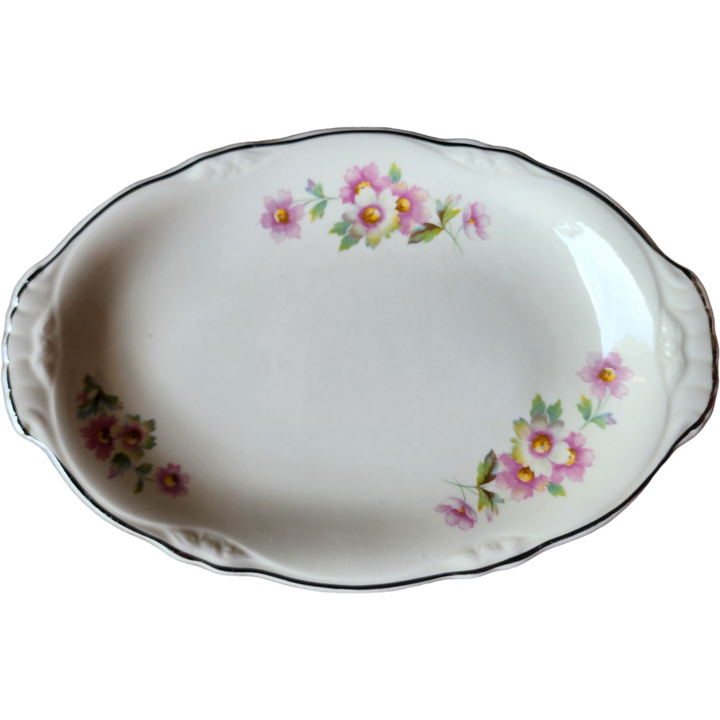 Homer Laughlin Virginia Rose Shape Pink & White Florals Relish Gravy Underplate