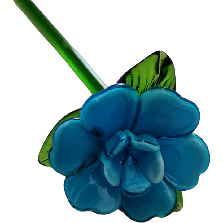 12" Art Glass Blue Daffodil Hand Blown Green Stem Flower Murano Style
