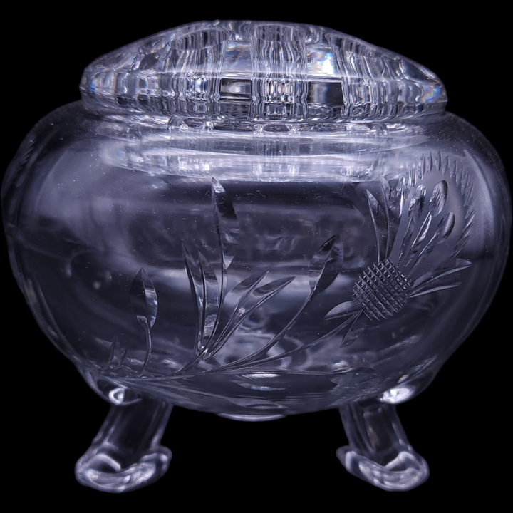 La Flo Thistle Cut Crystal Three Toed Rose Bowl with Flower Block