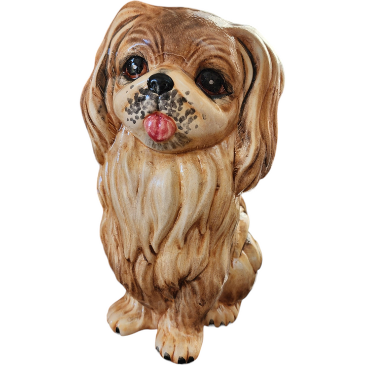 Vintage Ceramic Puppy Figurine Handcrafted Brown Glaze Marked Made in Italy