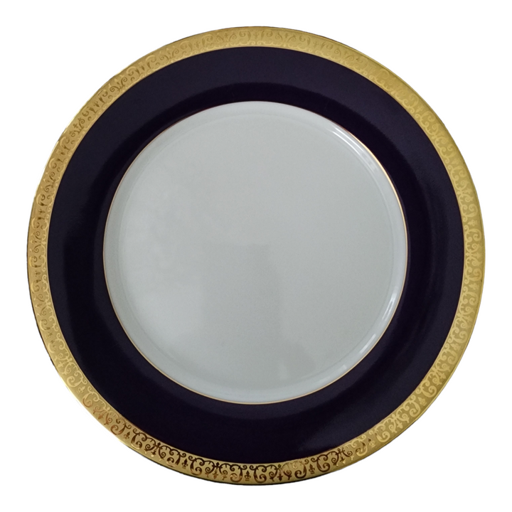 Royal Gallery Gold Buffet Scrolls Band Cobalt Blue Dinner Plate