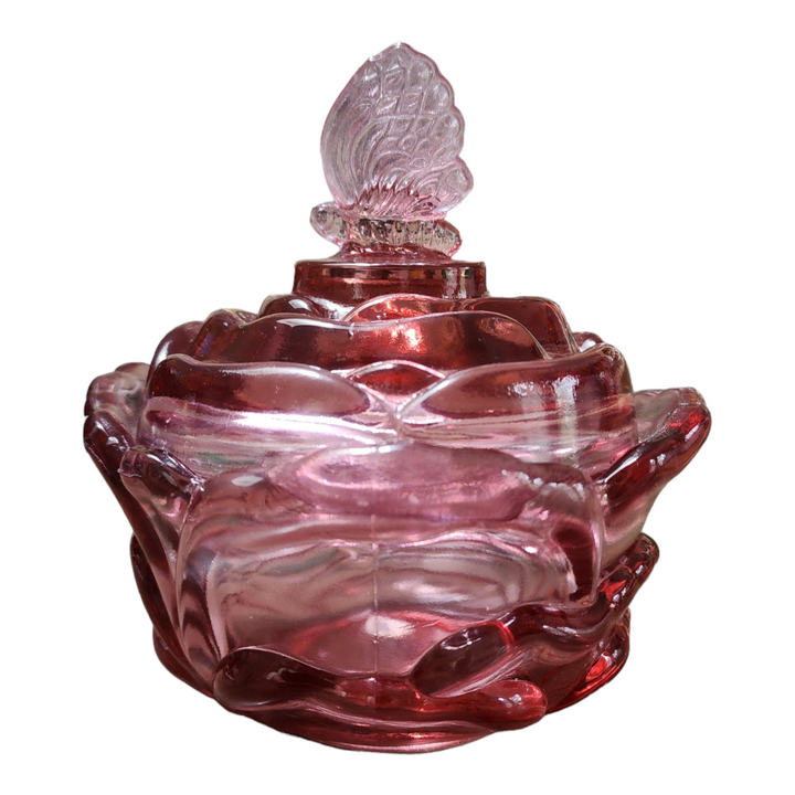 Fenton Dusty Rose Pink Round Butterfly Box & Lid
