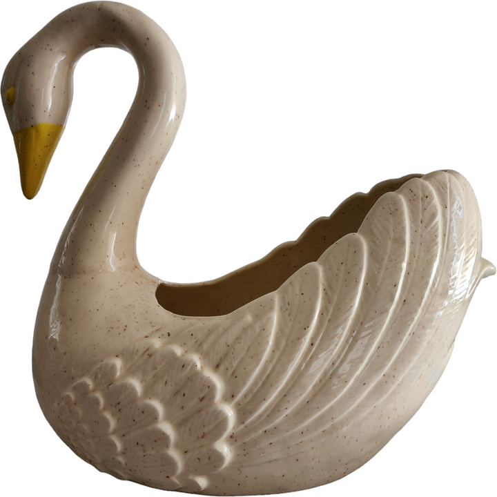 14" Vintage Large White Porcelain Swan Planter Vase Bowl