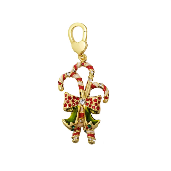 Jay Strongwater Christmas Candy Cane Charm, Red and White Crystals and Enamel