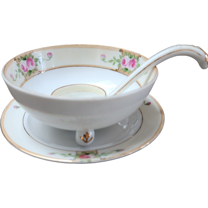 Nippon Yellow Edge Pink & White Flowers Goldtrim Trim 3 Piece Whipped Cream Set