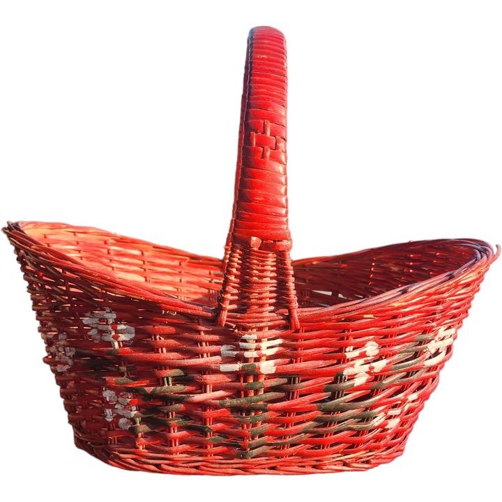 16" Red Wicker Rattan Farmhouse Home Decor Storage Primitive Basket