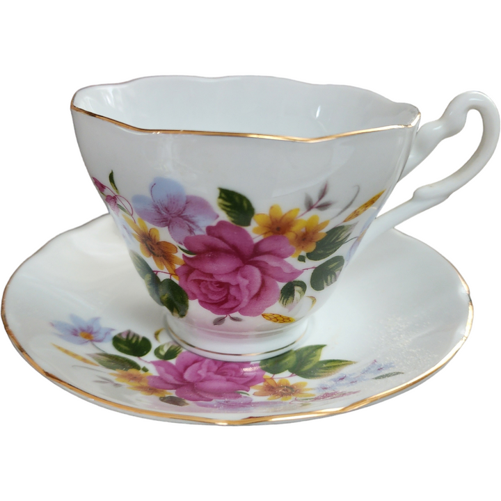 Pink Roses Floral Porcelain China Tea Cup and Saucer Set