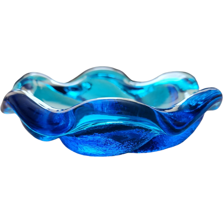 Fenton Bright Aqua Blue Swirl Textured Ashtray Trinket Candy Dish