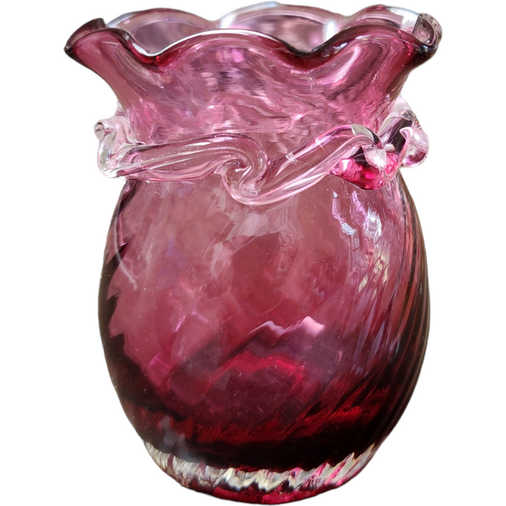 3" Pilgrim Glass Cranberry Optic Bud Vase