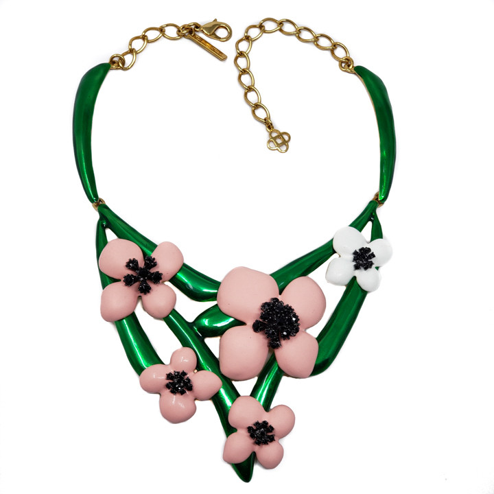 Oscar de la Renta Soft Pink & Green Flower Necklace