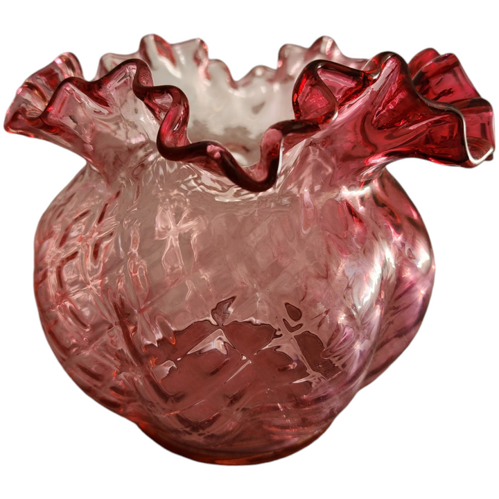Fenton Diamond Optic Ruby Overlay Flower Vase