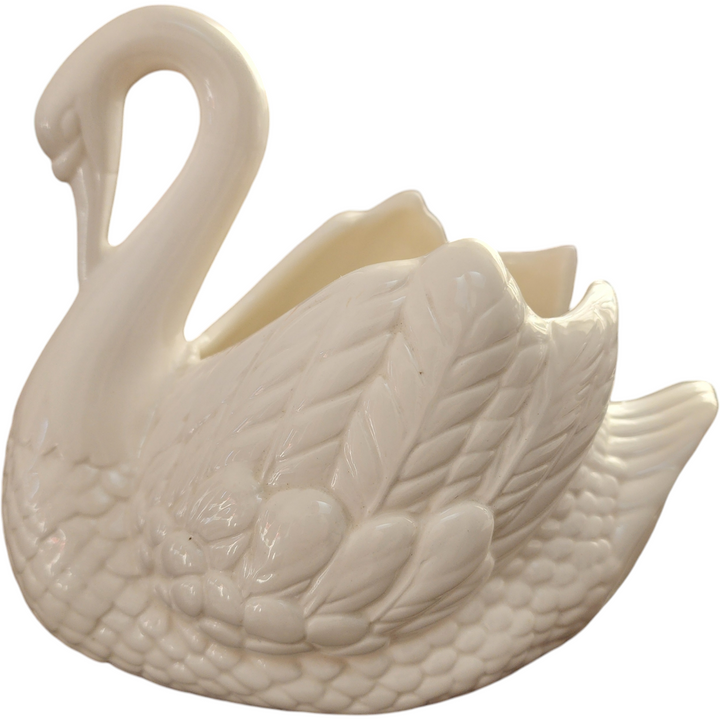 Holland Mold Hand Painted White Porcelain Swan Planter Vase Bowl