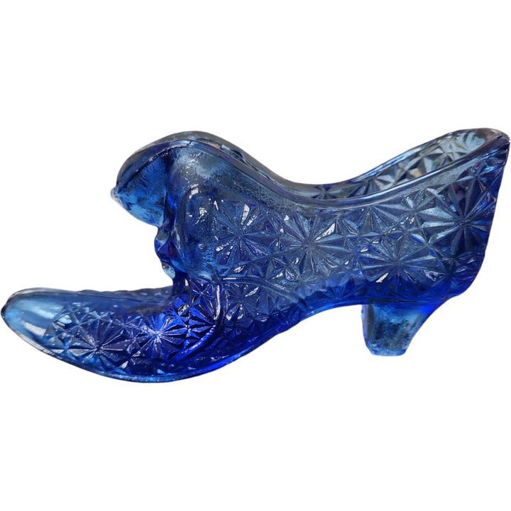 Fenton Cobalt Blue Glass Slipper with Kitten Vase