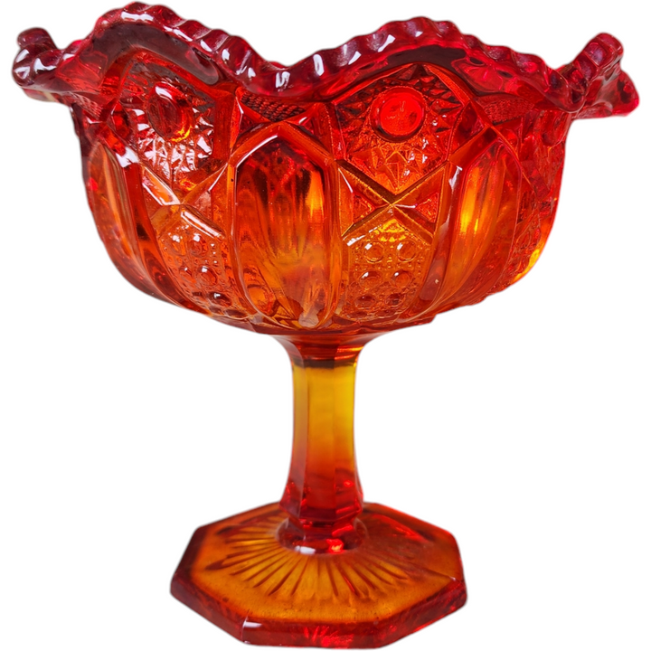 Smith Glass Quintec Amberina Star and Cane Panes Round Compote Dish